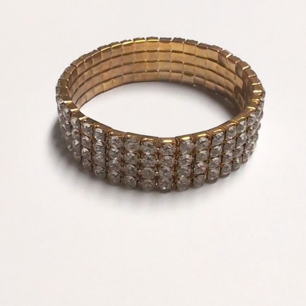 163 Four Row Gold with Crystal Rhinestones Stretch Bracelet - Picture 4 of 4